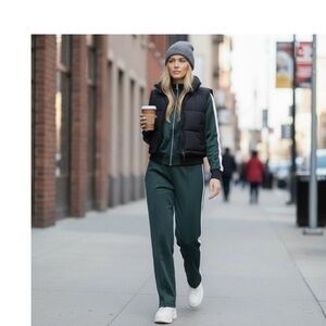 ZARA Matching Set M Green Track Jacket + Ankle Zip Pants Athleisure Streetwear